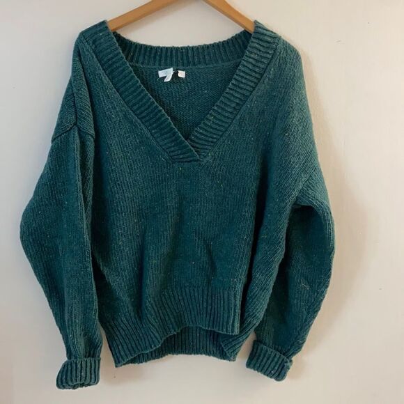 Abound Womens Green Multicolor V-Neck Flecked Pullover Sweater Size Medium - Picture 2 of 5